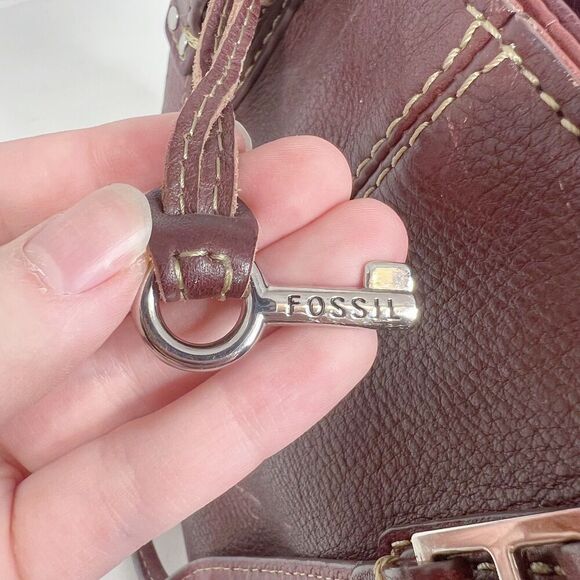 Vintage Fossil 90s Brown Auburn Leather Handbag Shoulder Bag Purse - Picture 7 of 12